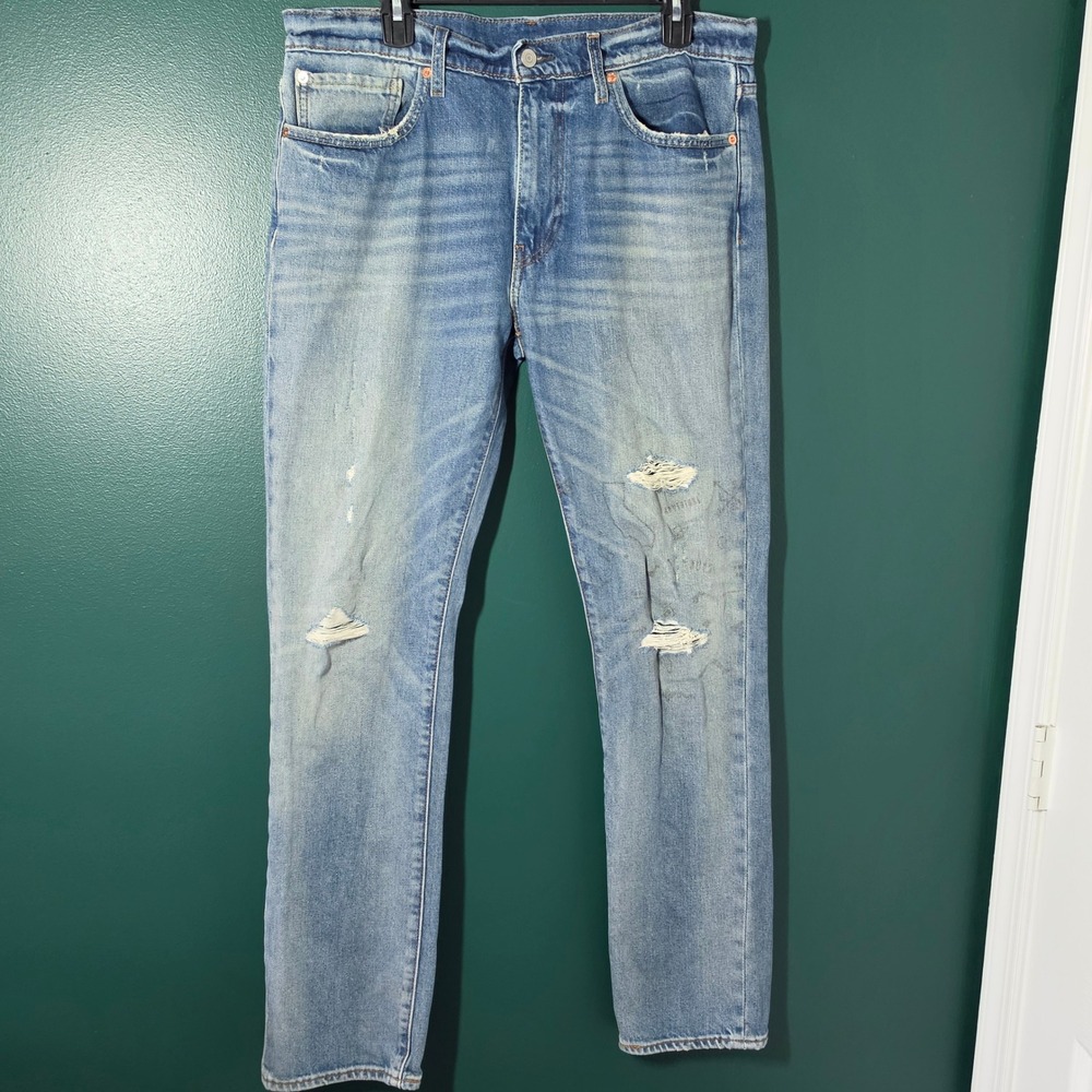 Levis 511 Slim Fit Jeans Mens 36x32 Light Wash Distressed Denim Blue Pants